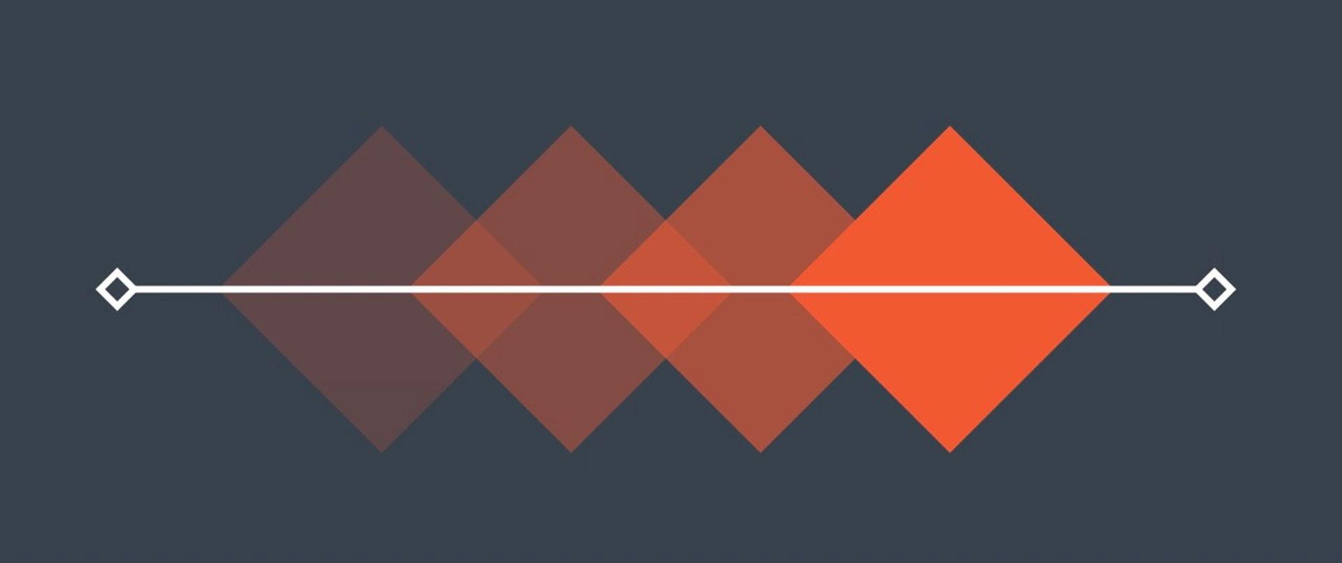 Four orange diamond shapes along a white line increasing in opacity to represent web animations