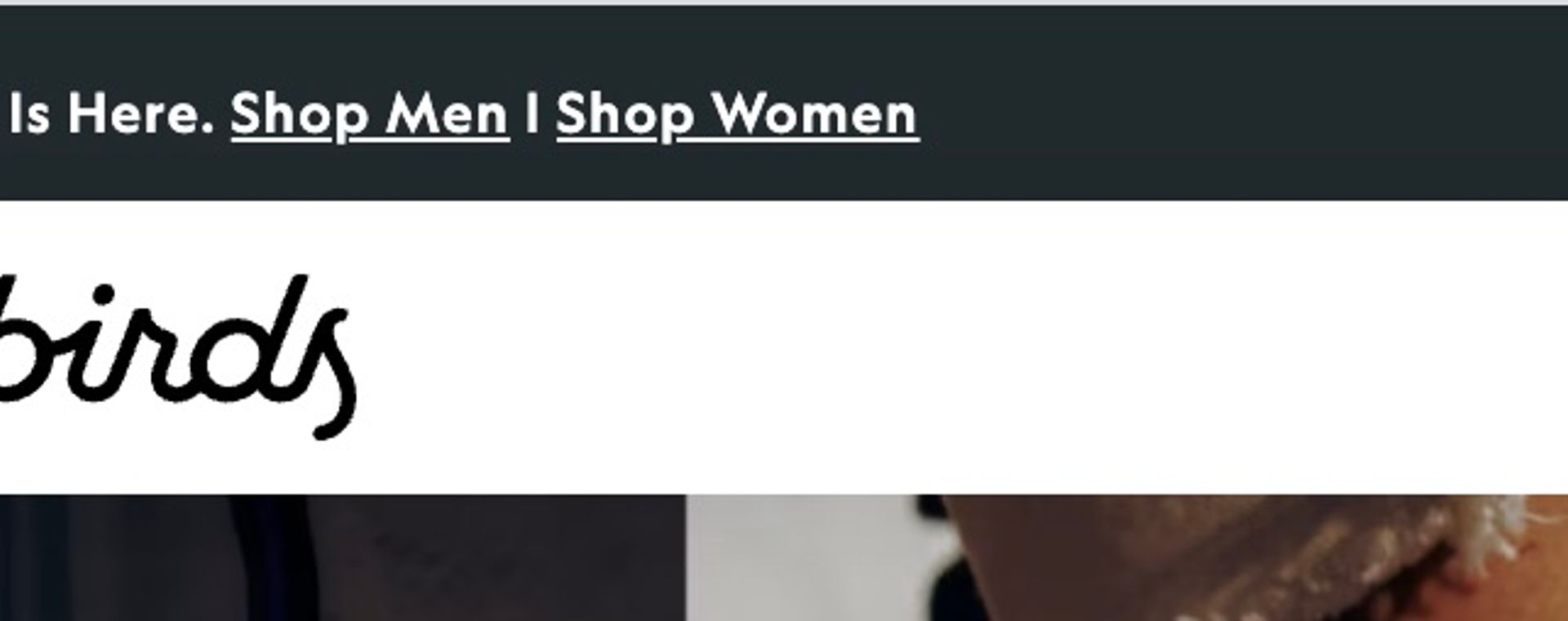 links on homepage saying Shop Men and Shop Women, the design has no hover state