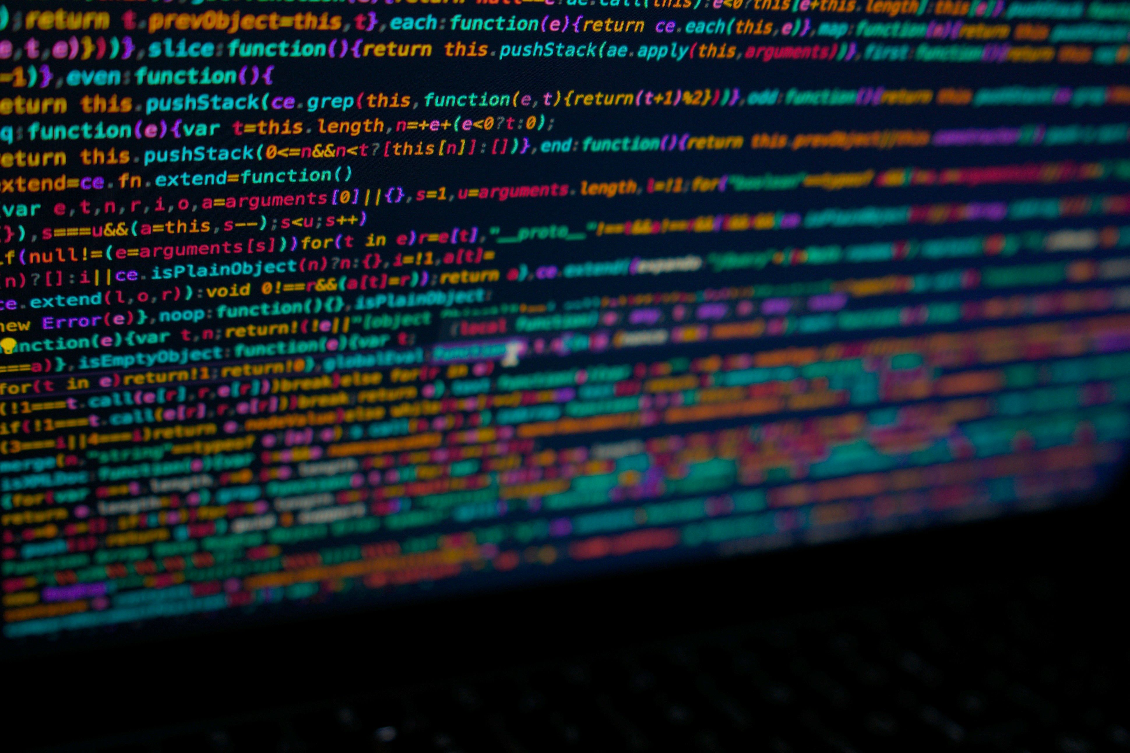 Close up of minimised JavaScript code on a computer screen