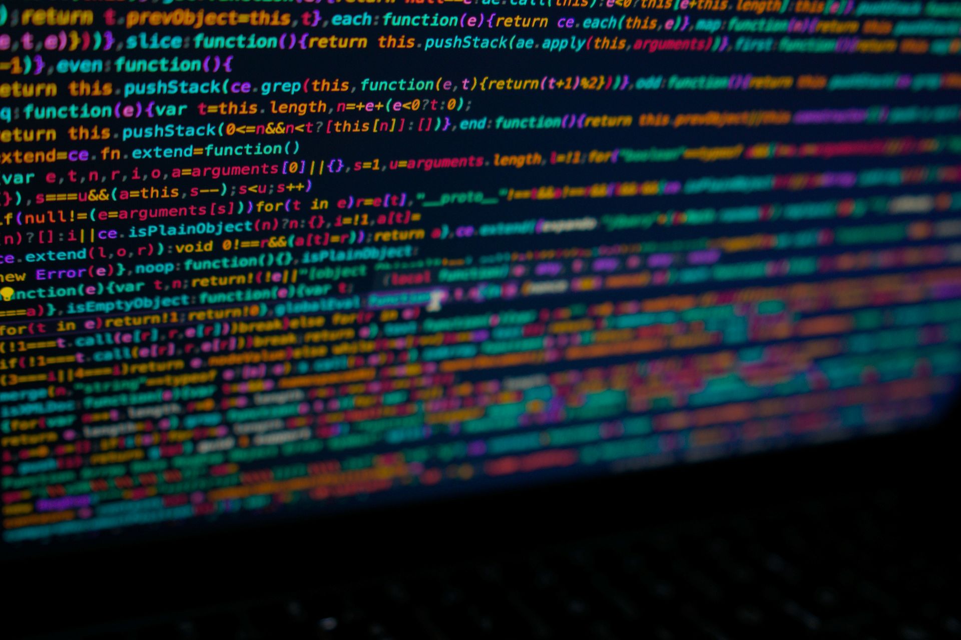 Close up of minimised JavaScript code on a computer screen
